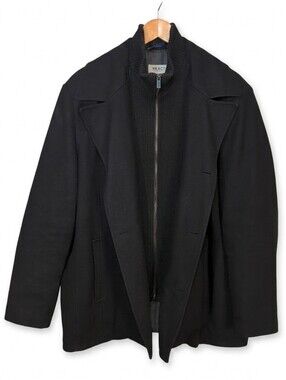Kenneth Cole Reaction Mens Size XL Black Wool Blend Peacoat Layered Zip Bib Coat
